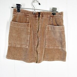 b.original by Shoe Fly Brown Wide Wale Corduroy Full Zip Micro Mini Skirt S